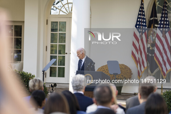 In Washington, DC, on November 7, 2024, President Joe Biden addresses the nation on the election outcome and a peaceful transfer of power in...