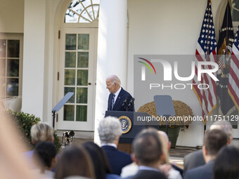 In Washington, DC, on November 7, 2024, President Joe Biden addresses the nation on the election outcome and a peaceful transfer of power in...