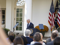 In Washington, DC, on November 7, 2024, President Joe Biden addresses the nation on the election outcome and a peaceful transfer of power in...