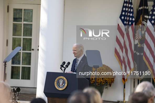 In Washington, DC, on November 7, 2024, President Joe Biden addresses the nation on the election outcome and a peaceful transfer of power in...