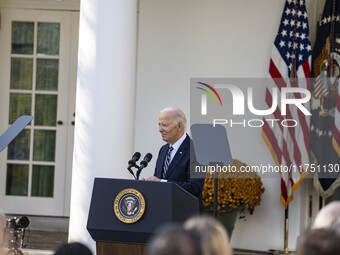 In Washington, DC, on November 7, 2024, President Joe Biden addresses the nation on the election outcome and a peaceful transfer of power in...