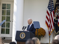 In Washington, DC, on November 7, 2024, President Joe Biden addresses the nation on the election outcome and a peaceful transfer of power in...