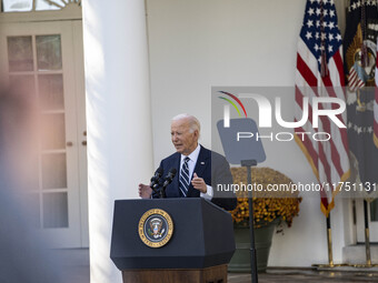 In Washington, DC, on November 7, 2024, President Joe Biden addresses the nation on the election outcome and a peaceful transfer of power in...