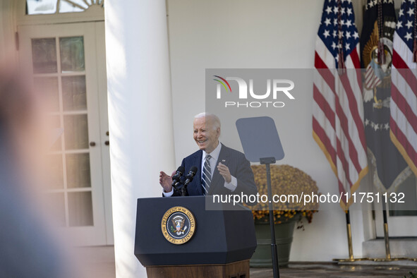 In Washington, DC, on November 7, 2024, President Joe Biden addresses the nation on the election outcome and a peaceful transfer of power in...