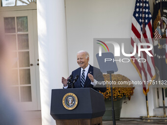 In Washington, DC, on November 7, 2024, President Joe Biden addresses the nation on the election outcome and a peaceful transfer of power in...