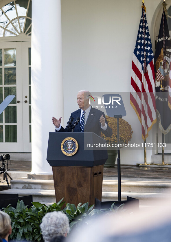 In Washington, DC, on November 7, 2024, President Joe Biden addresses the nation on the election outcome and a peaceful transfer of power in...