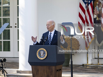 In Washington, DC, on November 7, 2024, President Joe Biden addresses the nation on the election outcome and a peaceful transfer of power in...