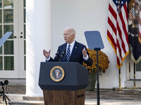 In Washington, DC, on November 7, 2024, President Joe Biden addresses the nation on the election outcome and a peaceful transfer of power in...