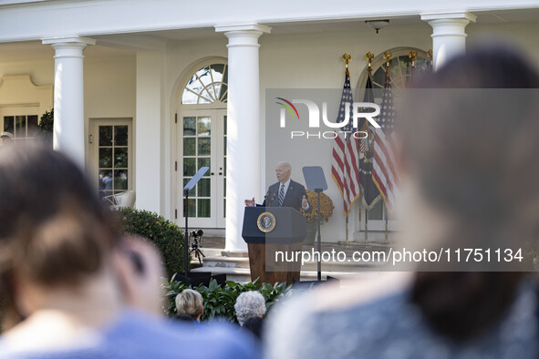 In Washington, DC, on November 7, 2024, President Joe Biden addresses the nation on the election outcome and a peaceful transfer of power in...