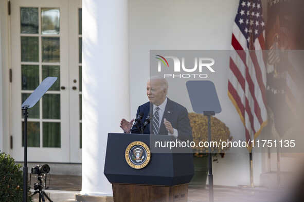 In Washington, DC, on November 7, 2024, President Joe Biden addresses the nation on the election outcome and a peaceful transfer of power in...