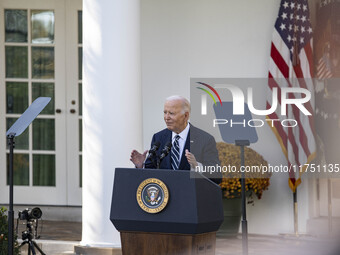 In Washington, DC, on November 7, 2024, President Joe Biden addresses the nation on the election outcome and a peaceful transfer of power in...