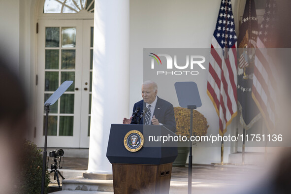 In Washington, DC, on November 7, 2024, President Joe Biden addresses the nation on the election outcome and a peaceful transfer of power in...