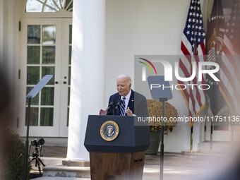 In Washington, DC, on November 7, 2024, President Joe Biden addresses the nation on the election outcome and a peaceful transfer of power in...