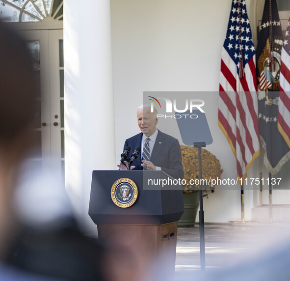 In Washington, DC, on November 7, 2024, President Joe Biden addresses the nation on the election outcome and a peaceful transfer of power in...