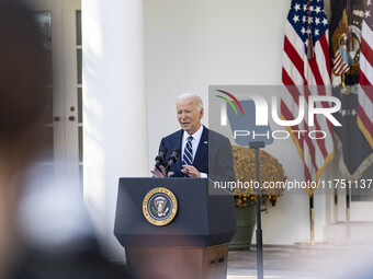 In Washington, DC, on November 7, 2024, President Joe Biden addresses the nation on the election outcome and a peaceful transfer of power in...