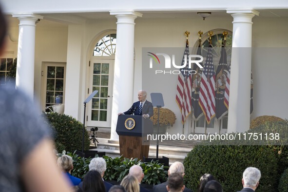 In Washington, DC, on November 7, 2024, President Joe Biden addresses the nation on the election outcome and a peaceful transfer of power in...