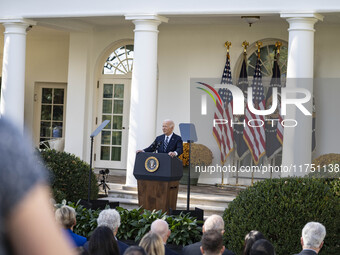 In Washington, DC, on November 7, 2024, President Joe Biden addresses the nation on the election outcome and a peaceful transfer of power in...