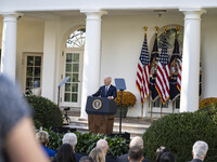 In Washington, DC, on November 7, 2024, President Joe Biden addresses the nation on the election outcome and a peaceful transfer of power in...