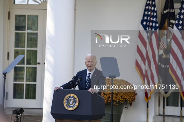 In Washington, DC, on November 7, 2024, President Joe Biden addresses the nation on the election outcome and a peaceful transfer of power in...