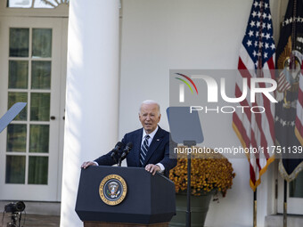 In Washington, DC, on November 7, 2024, President Joe Biden addresses the nation on the election outcome and a peaceful transfer of power in...