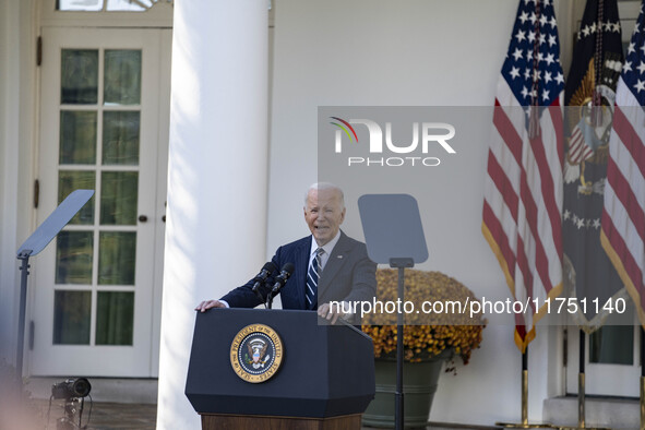 In Washington, DC, on November 7, 2024, President Joe Biden addresses the nation on the election outcome and a peaceful transfer of power in...