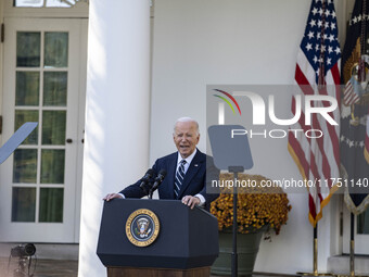 In Washington, DC, on November 7, 2024, President Joe Biden addresses the nation on the election outcome and a peaceful transfer of power in...