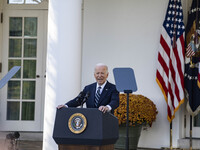 In Washington, DC, on November 7, 2024, President Joe Biden addresses the nation on the election outcome and a peaceful transfer of power in...