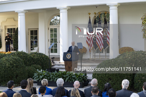 In Washington, DC, on November 7, 2024, President Joe Biden addresses the nation on the election outcome and a peaceful transfer of power in...