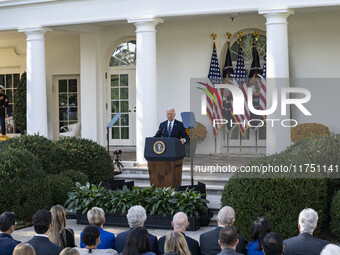 In Washington, DC, on November 7, 2024, President Joe Biden addresses the nation on the election outcome and a peaceful transfer of power in...