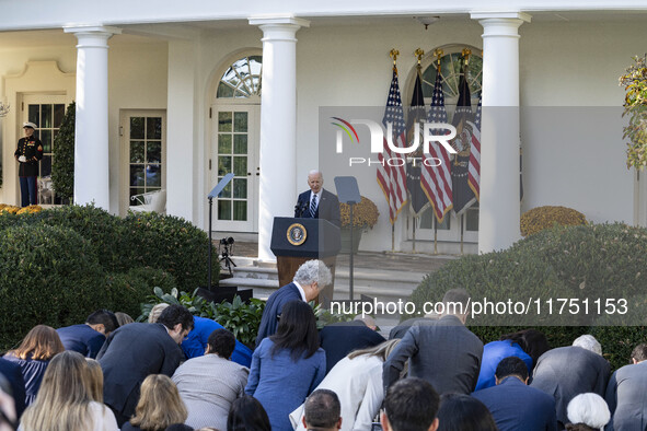 In Washington, DC, on November 7, 2024, President Joe Biden addresses the nation on the election outcome and a peaceful transfer of power in...