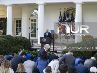 In Washington, DC, on November 7, 2024, President Joe Biden addresses the nation on the election outcome and a peaceful transfer of power in...