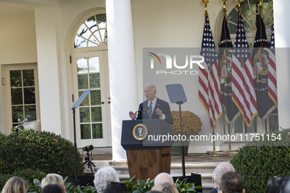 In Washington, DC, on November 7, 2024, President Joe Biden addresses the nation on the election outcome and a peaceful transfer of power in...