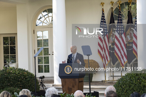 In Washington, DC, on November 7, 2024, President Joe Biden addresses the nation on the election outcome and a peaceful transfer of power in...