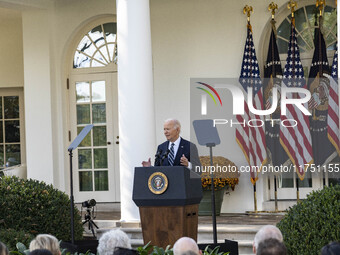 In Washington, DC, on November 7, 2024, President Joe Biden addresses the nation on the election outcome and a peaceful transfer of power in...