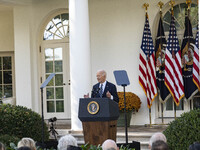 In Washington, DC, on November 7, 2024, President Joe Biden addresses the nation on the election outcome and a peaceful transfer of power in...