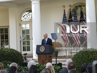 In Washington, DC, on November 7, 2024, President Joe Biden addresses the nation on the election outcome and a peaceful transfer of power in...