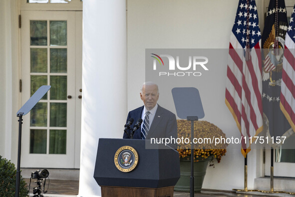 In Washington, DC, on November 7, 2024, President Joe Biden addresses the nation on the election outcome and a peaceful transfer of power in...