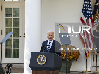 In Washington, DC, on November 7, 2024, President Joe Biden addresses the nation on the election outcome and a peaceful transfer of power in...