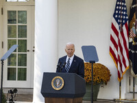 In Washington, DC, on November 7, 2024, President Joe Biden addresses the nation on the election outcome and a peaceful transfer of power in...