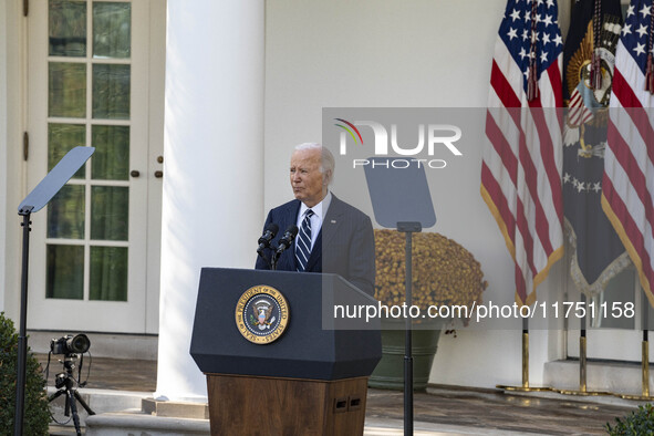 In Washington, DC, on November 7, 2024, President Joe Biden addresses the nation on the election outcome and a peaceful transfer of power in...