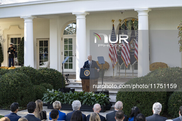 In Washington, DC, on November 7, 2024, President Joe Biden addresses the nation on the election outcome and a peaceful transfer of power in...