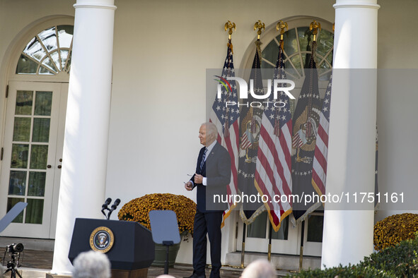 In Washington, DC, on November 7, 2024, President Joe Biden addresses the nation on the election outcome and a peaceful transfer of power in...