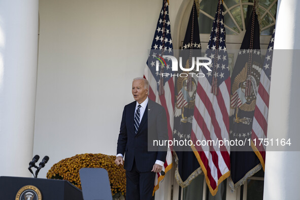 In Washington, DC, on November 7, 2024, President Joe Biden addresses the nation on the election outcome and a peaceful transfer of power in...