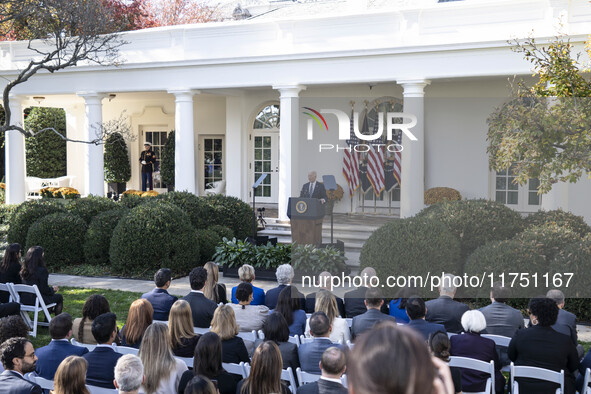 In Washington, DC, on November 7, 2024, President Joe Biden addresses the nation on the election outcome and a peaceful transfer of power in...