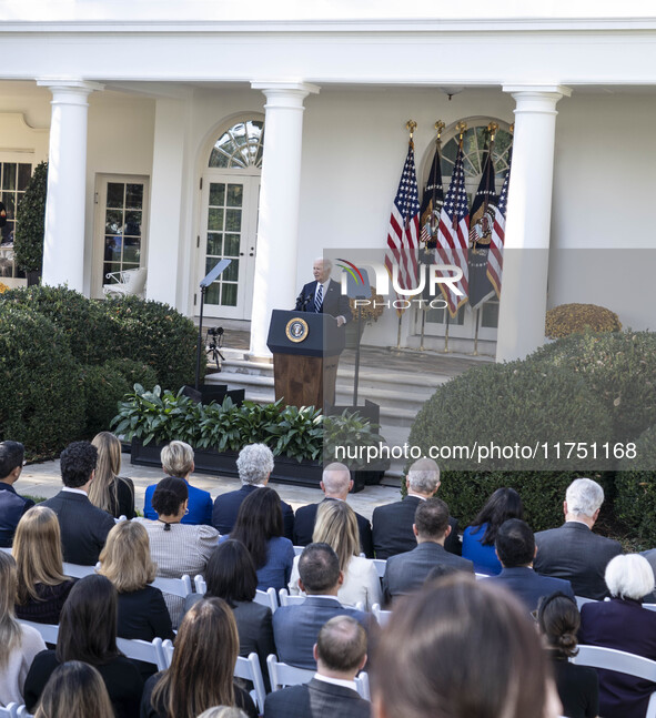 In Washington, DC, on November 7, 2024, President Joe Biden addresses the nation on the election outcome and a peaceful transfer of power in...