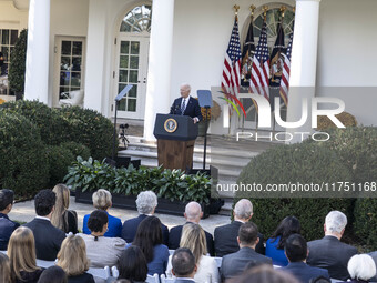 In Washington, DC, on November 7, 2024, President Joe Biden addresses the nation on the election outcome and a peaceful transfer of power in...