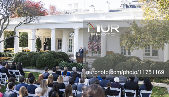 In Washington, DC, on November 7, 2024, President Joe Biden addresses the nation on the election outcome and a peaceful transfer of power in...