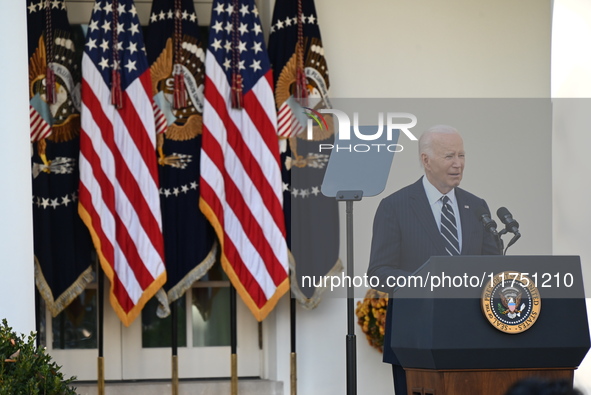 United States President Joe Biden makes a statement on the general election where voters overwhelmingly elect Donald J. Trump, making him th...