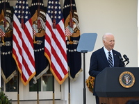 United States President Joe Biden makes a statement on the general election where voters overwhelmingly elect Donald J. Trump, making him th...