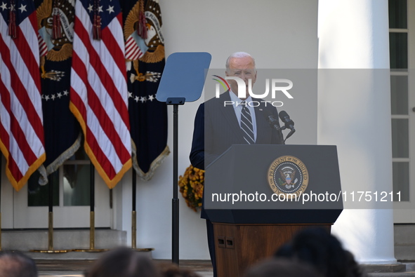 United States President Joe Biden makes a statement on the general election where voters overwhelmingly elect Donald J. Trump, making him th...